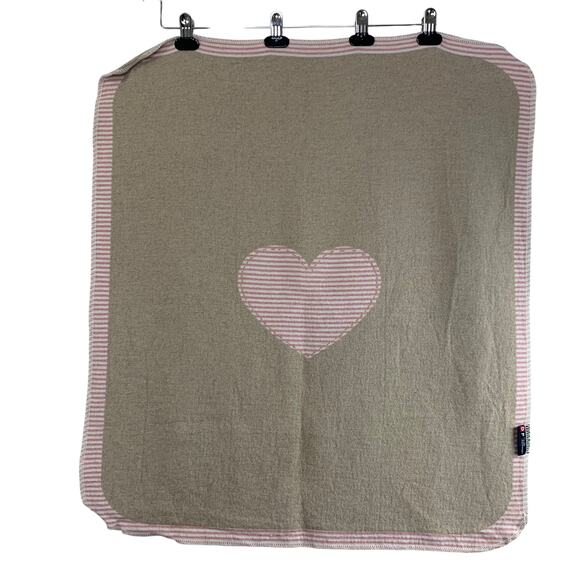David Fussenegger JUWEL Blanket Heart Pink Tan 95% Cotton Flannel Stripes Baby - Picture 2 of 4